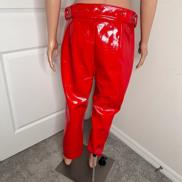Label Rail X Sophia Hadjipanteu Red Patent Leather pants  with belt in size 14. - Picture 8 of 12